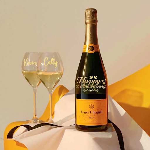 Personalized Veuve Clicquot Brut and Flutes