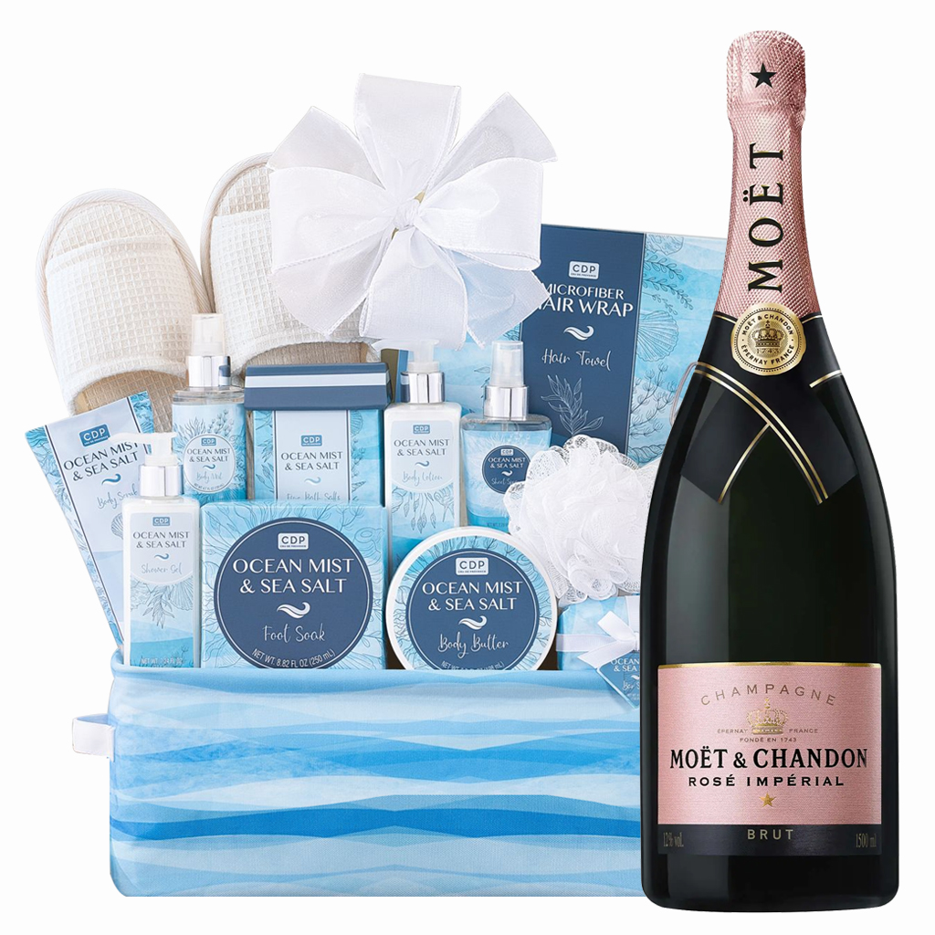 Moet & Chandon Nectar Imperial Rose and Spa Gift Basket