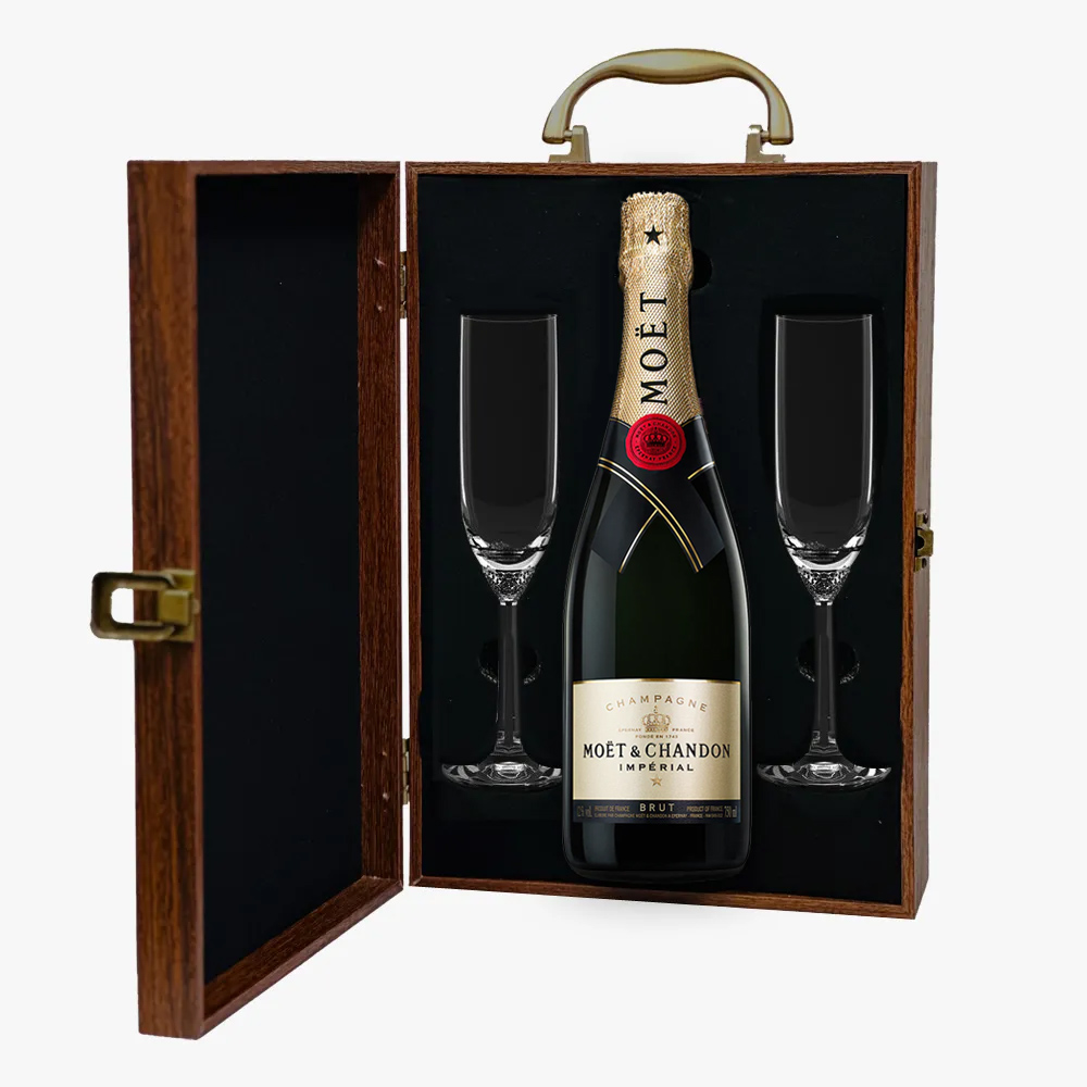 MOET & CHANDON 木製ディスプレイボックス空瓶 Moët & Chandon Champagne And Flutes Gift Set